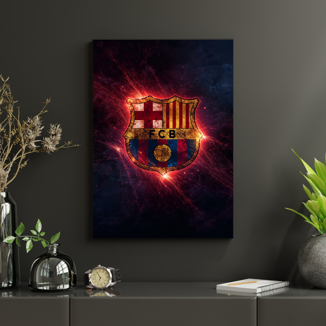 FC Barcelona – Crest of Fire Plakat Aluminiowy