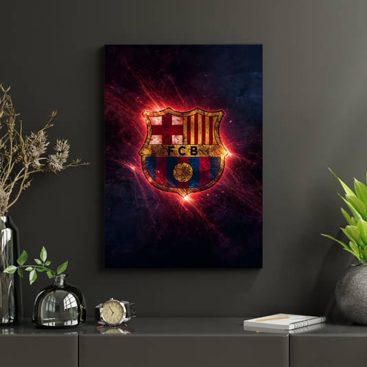 FC Barcelona – Crest of Fire Plakat Aluminiowy