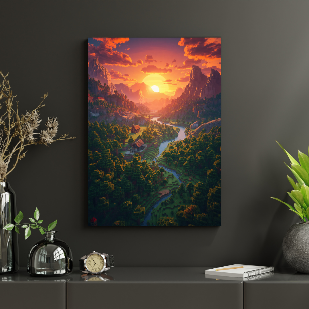 Minecraft – Landscape „Sunset Valley” Plakat Aluminiowy