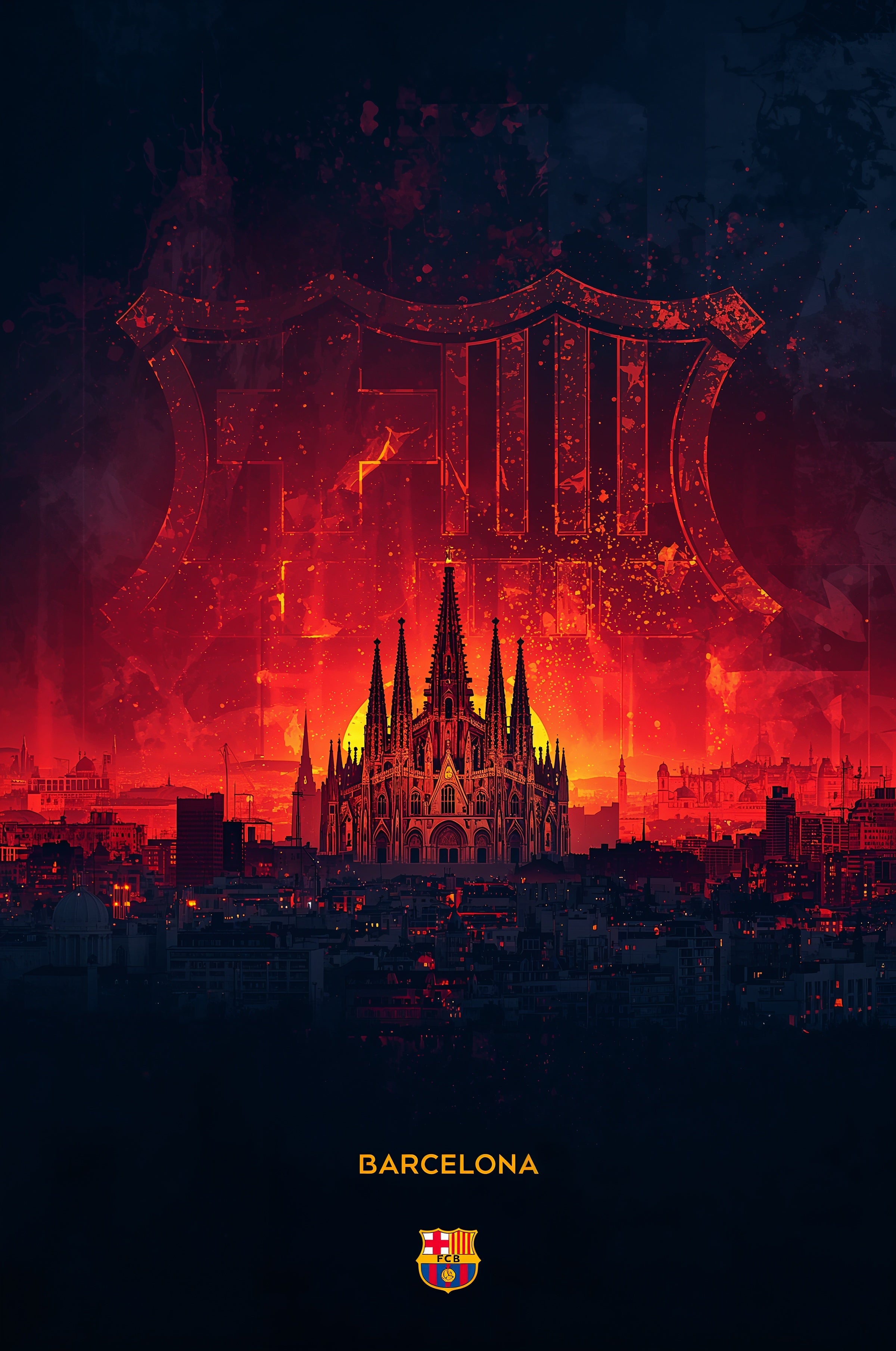 FC Barcelona – Skyline „Sagrada Flame” Plakat Aluminiowy